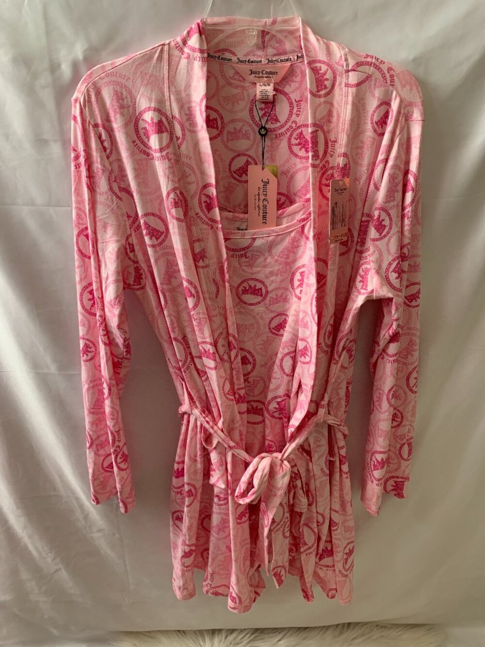 JIUCY COUTURE Scottie Dog Sleep Robe, Tank, Shorts in Pink Multi Sz LARGE 3 PCS